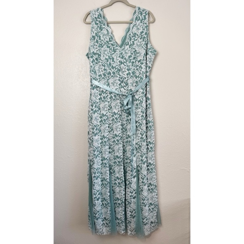 Candalite Women's turquoise lace sequin maxi formal dress 2X